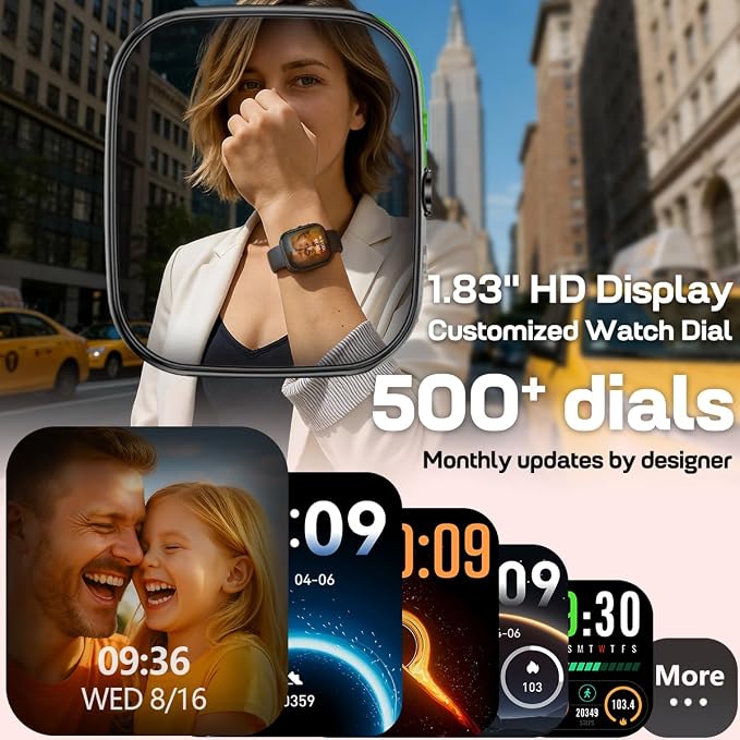 MorePro Smart Watch (Answer/Make Call), 1.83” Health Fitness Watch with Heart Rate, Blood Pressure,SpO2 and Sleep Monitor, 100+ Sports Modes, IP68 Waterproof Fitness Tracker for Men Women