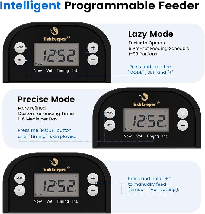 fishkeeper Automatic Fish Feeder for Pond - Weather-Resistant and Tip-Proof Design Precision Feeding for Vacation Dispenser with Timer, Outdoor Koi Fish Feeder, 2.8L LCD Display (Blue)
