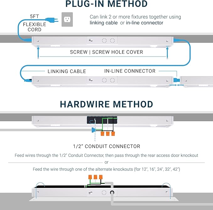 PARMIDA LED Swivel Under Cabinet Lighting, Hardwired or Plug-in Installation, 24 Inch, 14W, 5CCT Color Selectable - 2700K/3000K/4000K/5000K/6000K, Rotatable Lens, Dimmable, Linkable, 120V, 1120LM, ETL