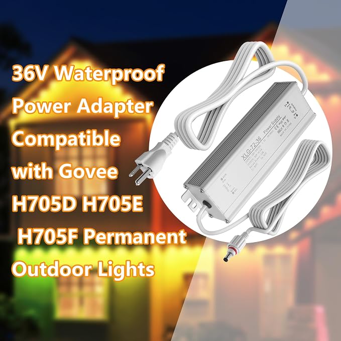 36V Waterproof Power Adapter Compatible with Govee H705D H705E H705F Permanent Outdoor Lights White Power Supply Cord Charger