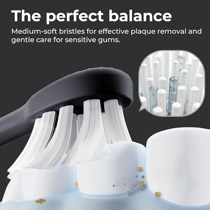Oday Electric Toothbrush Heads, Customized for Effective Yet Gentle Ultra-Clean Feel, Long-Lasting Replacement Brush Heads, Compatible Only with Sonic Toothbrush Black - Pack of 3