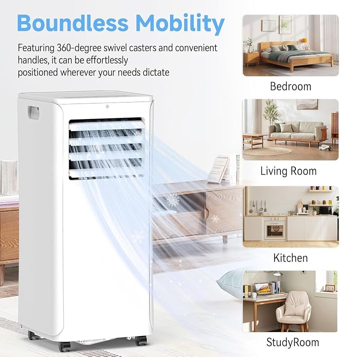 Smart Portable Air Conditioner with WiFi, 12,000 BTU AC Unit Cools 550 sq.ft, 3-in-1: Dehumidifier, Fan & Quiet Cooling for Bedroom, 24H Timer, Remote, Window Kit Included
