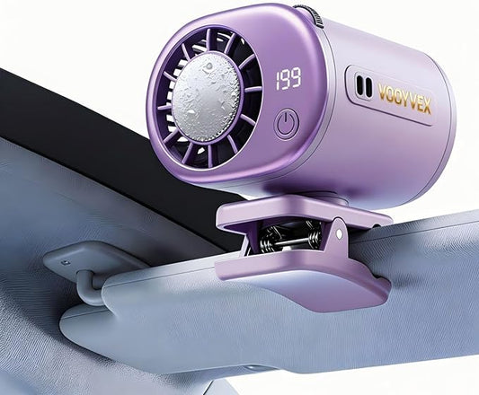 2026 Car Clip on Fan Air Conditioner with Led Display - 360° Rotation Stroller Mini Clip Fan Portable Personal Clip-On Air Conditioner for Shirt Silent Rechargeable Exhaust for Kitchen (Purple)