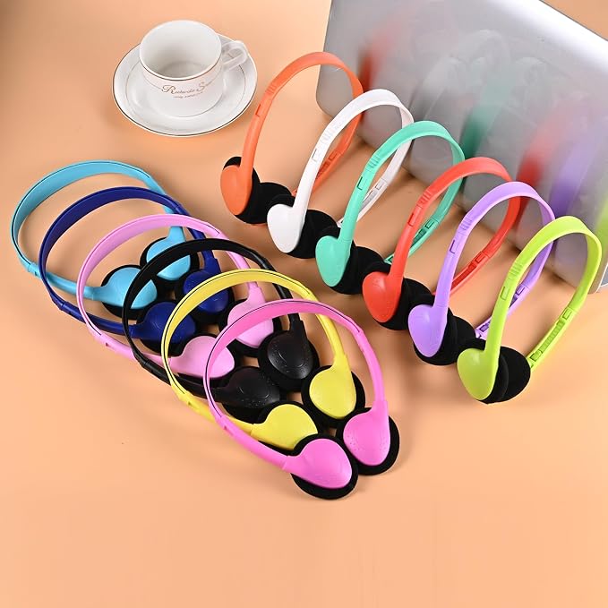 Classroom Headphones Bulk 100 Pack Class Set for School Students Kids and Adult -Sturdy Wired 3.5mm Plug (Mixed, 100 Pack)