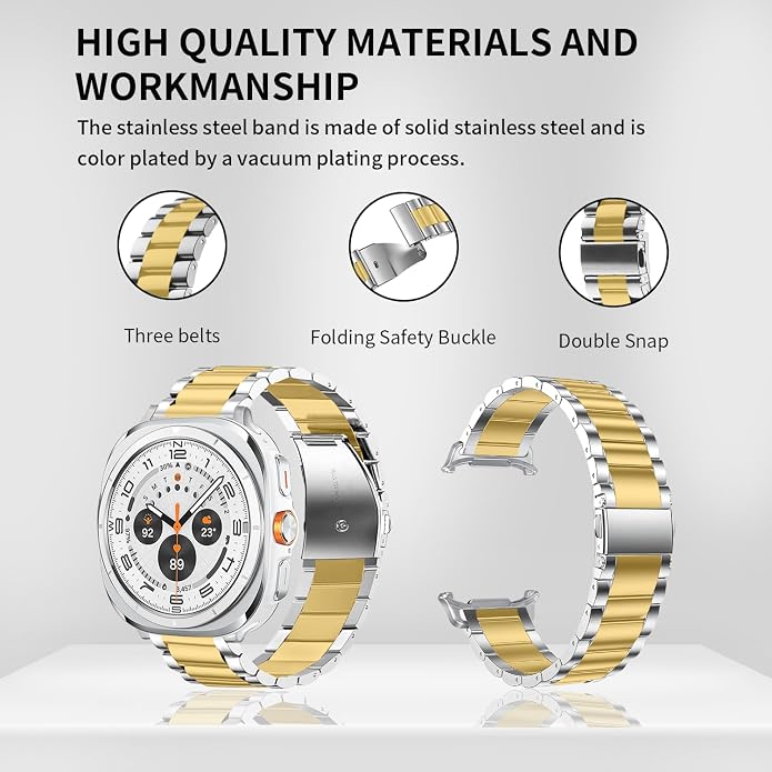 GOLDTOLUCK No Gap Stainless Steel Band Compatible with Samsung Galaxy Watch 8 7 6 5 4 Classic FE Pro Ultra 40mm 44mm 46mm 43mm 47mm 45mm 42mm Replacement Men Women Milanese Metal Elegant Casual