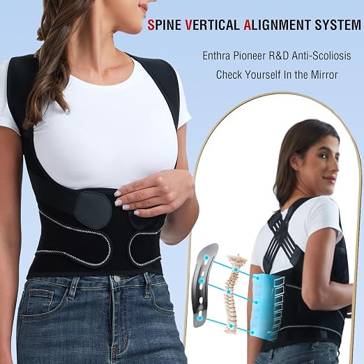 Back Brace Posture Corrector for Women and Men with Spine Vertical Alignment System, Lower Back Pain Relief, Back Straighter Instant Posture Corrector - Scoliosis (Black, Small (Waist 24"-32"))