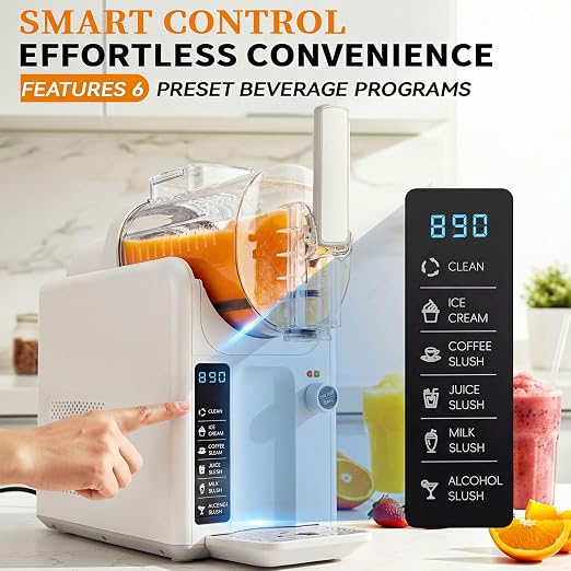 5 in 1 Slushie Machine for Home, No Ice Needed Frozen Drink Maker with Anti-Slip Mat, 61oz Slushy Machine Self-Cleaning and LED Display for Margaritas, Frappes, Smoothies and Shakes (White)