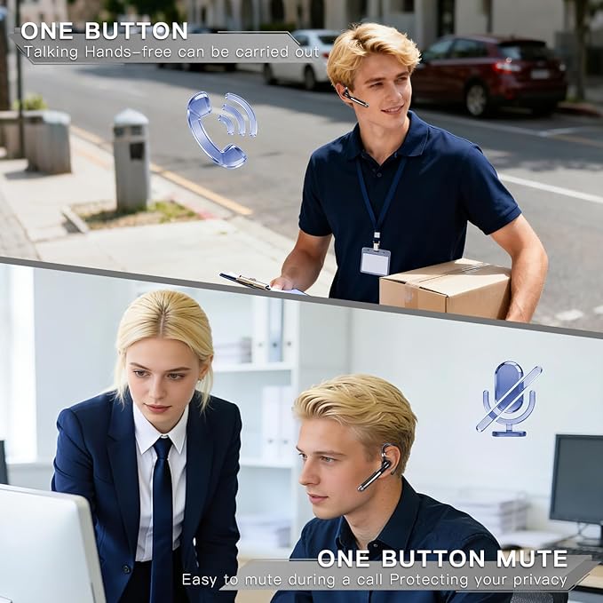Bluetooth Headset V6.1,100Hrs Talk Time Dual Noise Cancellation Wireless Earpiece,CVC8.0 Noise Cancelling Wireless Earbud, Business Earbud with 500 mAh Charging Case for Trucker/Home/Office Work