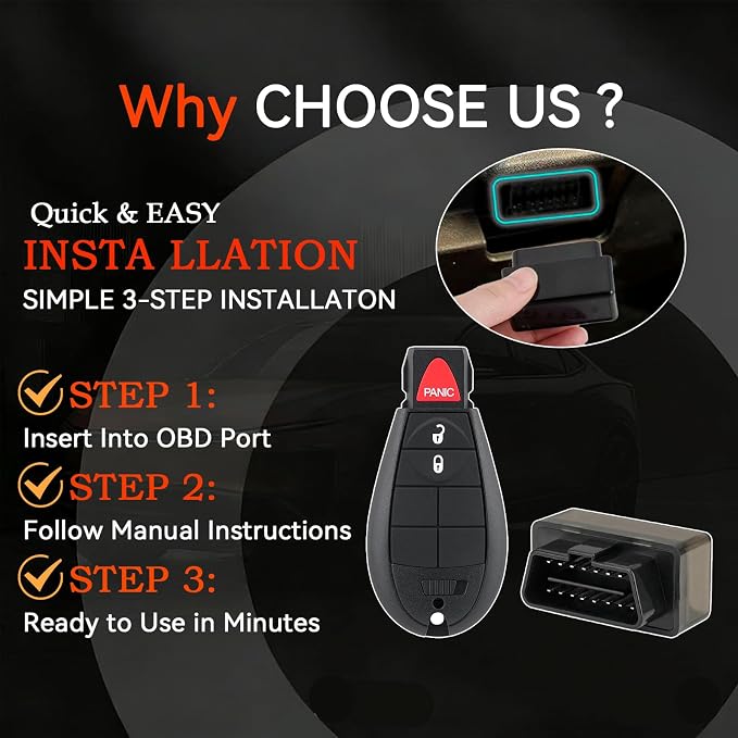 IYZ-C01C DIY Key Fob FOBIK kit Replacement for 2008 2009 2010 2011 2012 Dodge Ram 1500 2500 3500 Journey Durango Grand Caravan Jeep Grand Cherokee Keyless Entry Remote Key with Easy OBD Tool