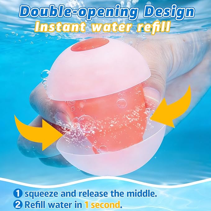 24 Pcs Reusable Water Balloons, Pool Beach Water Toys for Kids, Refillable Water Balloons, Quick Fill, Self-seal, Soft Silicone Water Ballons - Outdoor Summer Toys for Kids Ages 3-12