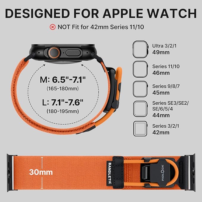 Bandletic Compatible with Apple Watch Ultra 3 2 Bands for Men, Stretchy Nylon Sport Strap with Magnetic Fidlock Hook Rope Buckle for iWatch Ultra 49mm, Series 11/10 46mm, 9/8/7 45mm, SE/6/5/4 44mm