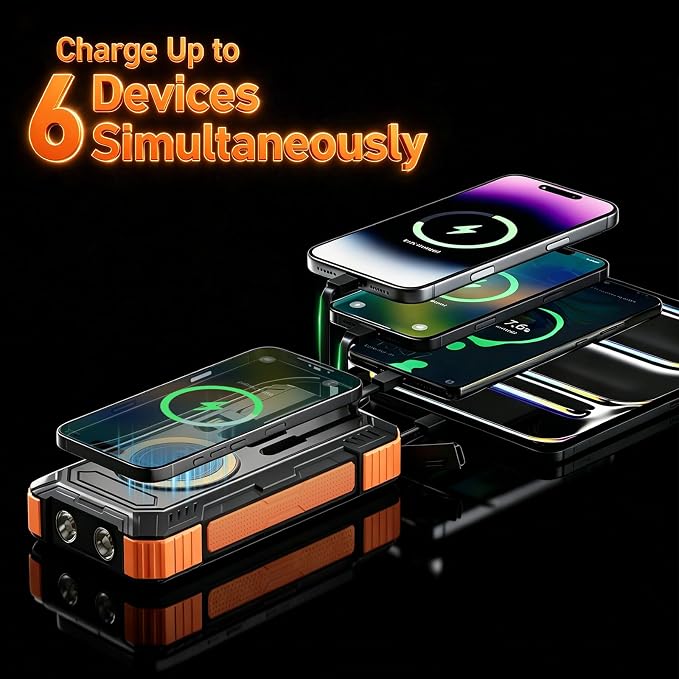 Solar Power Bank 49800mAh 22.5W QC3.0 Fast Charging Built in 4 Cables andNymzixt Solar Power Bank 20000mAh Portable Charger Built-in 3 Cables and Wireless Charging