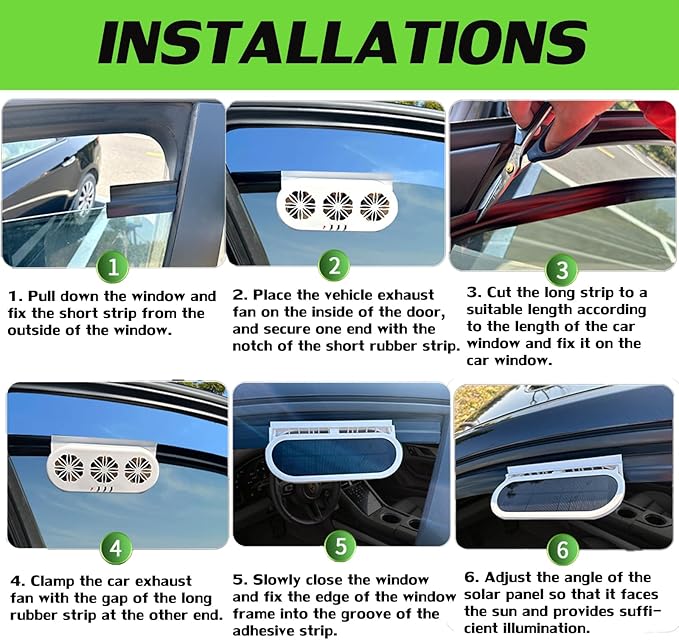 Solar Powered Exhaust Fan for Car Window - Vehicle Ventilation Fan with Three Air Outlet (White)