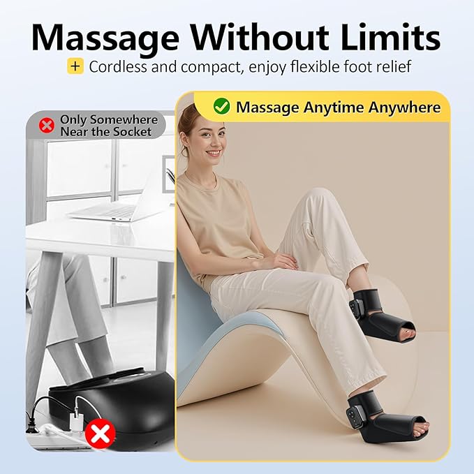 Comfytemp Portable Air Compression Foot Massager with Heat, FSA Eligible HSA, Cordless Foot and Ankle Compression Boots for Circulation, Recovery for Swelling, Plantar Fasciitis (Fit Size 6 to 10)