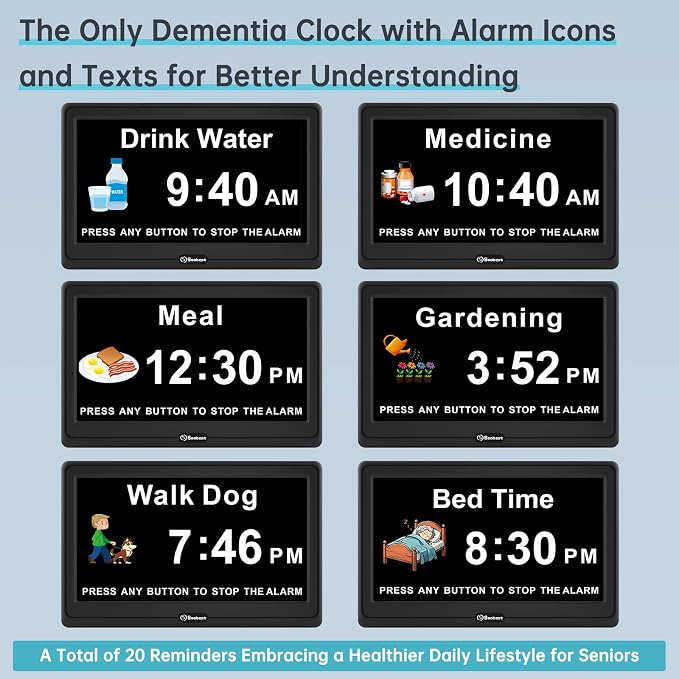 Soobest 12” Dementia Digital Clock for Seniors Extra Large, 20 Alarm Reminders Date Day Time Display for Elderly Memory Loss Alzheimers, Electric Calendar Clock, Auto DST, 1024 * 600P HD