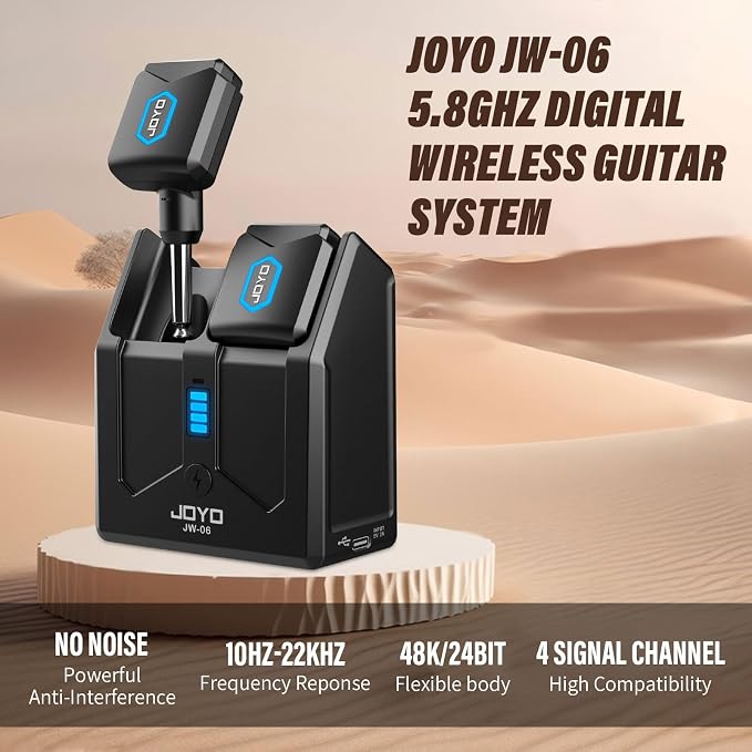 JOYO Wireless Guitar System 5.8GHz Wireless Guitar Transmitter Receiver with Charging Box 4 Signal Channel for Guitarist Bass Electric Instruments (JW-06)