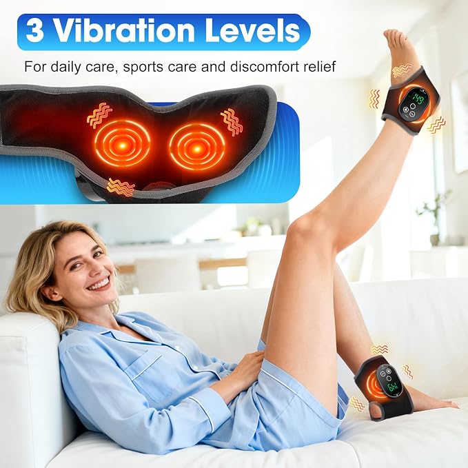 2PCS Cordless Neuropathy Foot Massager, Ankle Heating Pad for Pain Relief, Rechargeable Foot and Ankle Massage for Circulation, Heated Ankle Wrap, Black