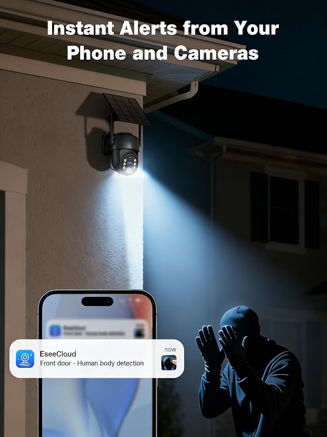 2K Security Cameras Wireless Outdoor, 5GHz WiFi Solar Camera Outdoor Wireless, Wire-free Installation, AI Detection, Two-way Audio, Mobile alerts, SD/Cloud Storage, Color Night Vision, 2 Packs