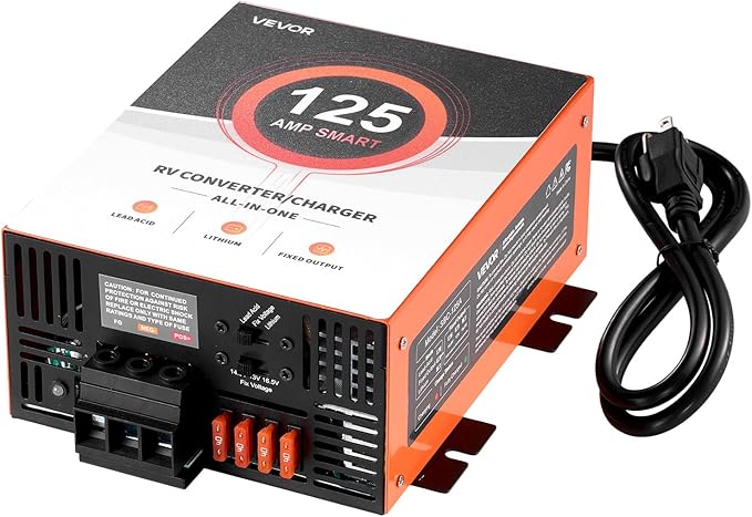 VEVOR RV Power Converter, 125 Amp, 110V AC to 12V DC RV Converter Battery Charger, Multi Stage Smart Charging, 13V to 16.5V Operating Range, Compatible with Lithium & Lead Acid Battery, for Camper