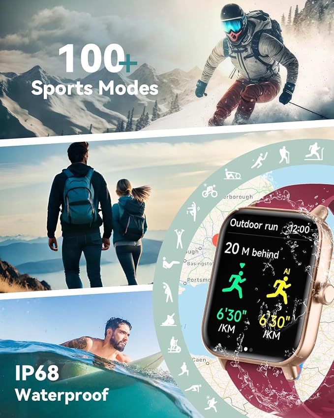 Quican Smart Watches for Women, Compatible for iPhone and Android Phones | 1.8" Fitness Tracker Watch, Waterproof, Calling, Heart Rate/Sleep Monitor, Alexa, Gifts for Women, Silicone Band, Red