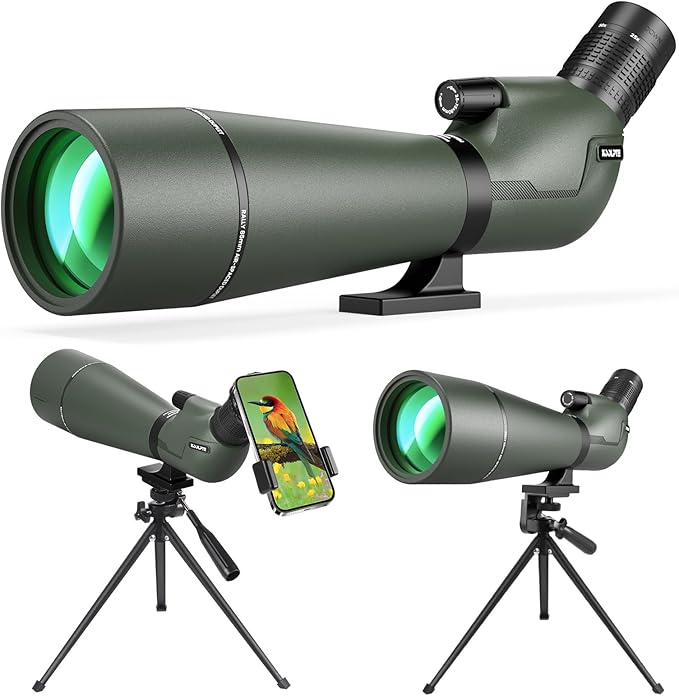 25-75x85 Spotting Scope with ED Glass, Phone Adapter, Tripod & Carrying Bag - Fully Multi-Coated BAK4 Waterproof Zoom Spotter Scope for Bird Watching, Wildlife Viewing, Hunting (Green)