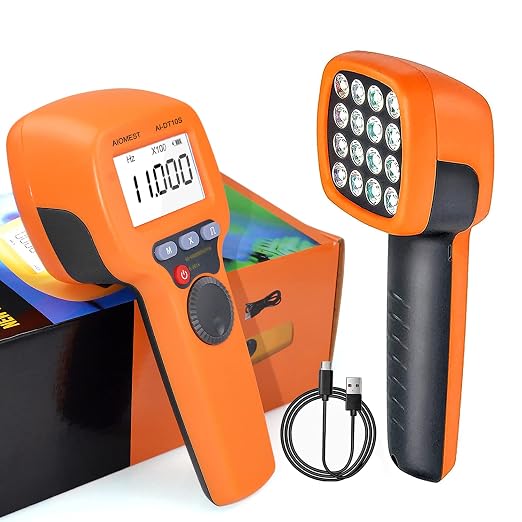 Digital LED Stroboscope Measuring 60~99,999 RPM/Hz, Non-Contact Tachometer Adjustable Strobe Light Timing Speedometer for HVAC Motor Engine Speed Tester, Handheld Estroboscopio 0.001% High Accuracy | Brighter 1500 Lux LED for Sharper Image, Freeze Moti...