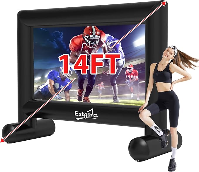 Estgora 14FT Inflatable Movie Screen Outdoor, Blow Up Projector Screen, Inflatable Movie Screen with Air Blower Front & Rear Projection Screens for Outdoor Movie Night Backyard Pool Fun