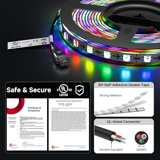 BTF-LIGHTING WS2812B IC RGB 2.7mm Ultra Narrow LED Strip 0807SMD DC5V Individually Addressable 3.2FT 160Pixels/m 160LED Dream Color Tape Light for Home DIY Decoration IP30 (No Adapter or Controller)