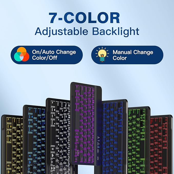 Cousper for iPad mini 7 Keyboard Case A17 Pro 2024/iPad Mini 6 Generation Case with Keyboard 2021 8.3 Inch, Pencil Holder, 7 Color Backlit Detachable Keyboard Cover for iPad mini 7th/6th Gen,Black
