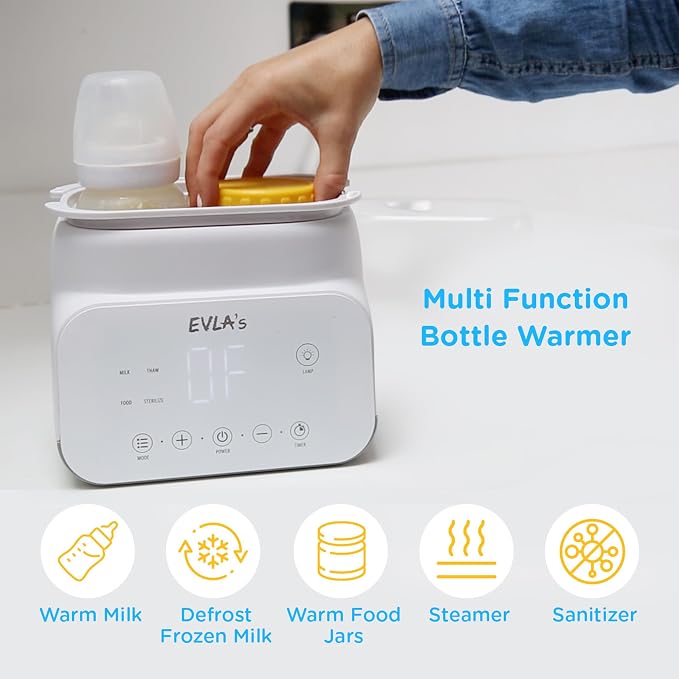 Bottle Warmer - Double Baby Bottle Warmer, Sanitizer, and Milk Defroster - Formula or Breastmilk Heater with Automatic Timer by EVLA’s (White)