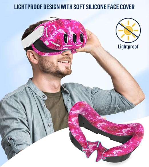 Silicone Cover Set Compatible with Meta/Oculus Quest 3 Accessories, Controller Grips, VR Shell Cover, Facial Interface Cover, Protective Lens Cover, Tempered Glass Lens Caps, Not Fit Quest 3S