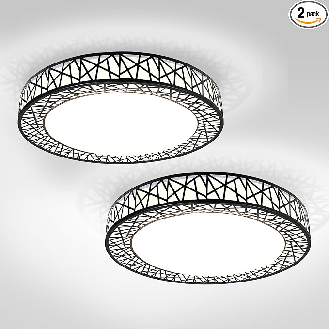 ASD 18 Inch LED Flush Mount Ceiling Light Fixture for Bedroom, 35W 1992LM 5CCT 2700K-5000K, Triac Dimmable Lights, Dining, Living Room, Kitchen Lamps, Modern Home Lighting Fixtures, Black, ETL, 2 Pack