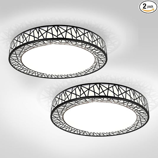 ASD 18 Inch LED Flush Mount Ceiling Light Fixture for Bedroom, 35W 1992LM 5CCT 2700K-5000K, Triac Dimmable Lights, Dining, Living Room, Kitchen Lamps, Modern Home Lighting Fixtures, Black, ETL, 2 Pack