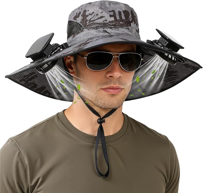 Hat with Fans Solar Power, UPF 50+ Wide Brim Sun Hat, Fishing Essentials for Hiking Beach Summer Safari