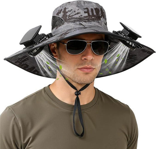 Hat with Fans Solar Power, UPF 50+ Wide Brim Sun Hat, Fishing Essentials for Hiking Beach Summer Safari