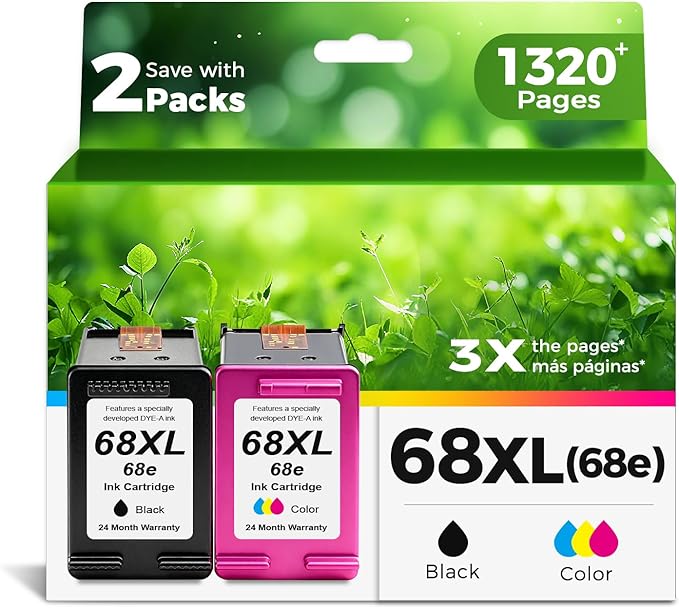 68XL 68e Ink Cartridges Black Color Combo Pack Replacement for HP 68 XL HP68 Work for 6100e 6500e Printers for Envy 6152e 6155e 6552e 6555e 6558e 6110e 6110r 6120e 6130e 6131e 6132e 6165e 6520e 6530e