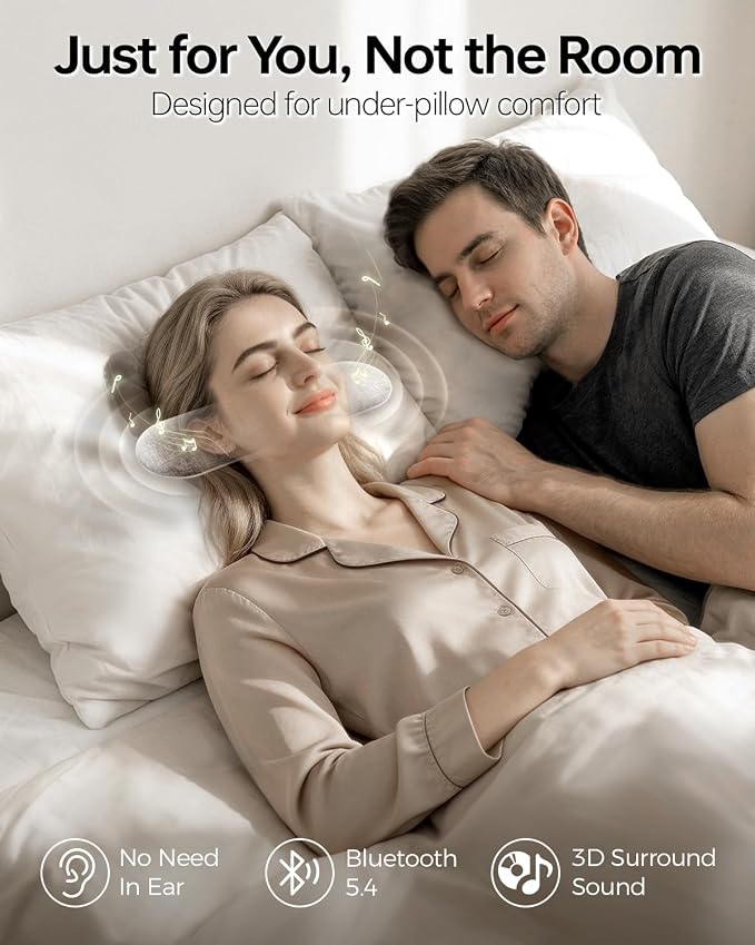 Pillow Speaker for Sleeping with Dual Speakers, Wireless Bluetooth Under-Pillow Sleep Sound Machine, Built-in 16 White Noise, 15-Hour Battery Life, Auto-Off Timer, Rechargeable, for Adults Kids