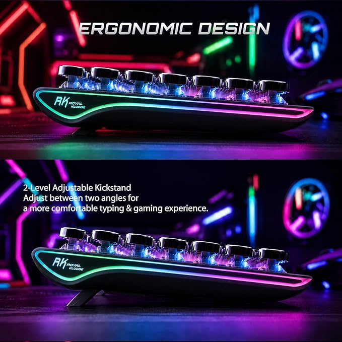 RK ROYAL KLUDGE S108 Typewriter Mechanical Keyboard, Wired Gaming Keyboard with Number Pad, Full Size Retro Keyboards w/Detachable Wrist Rest for Mac/Win/PC, Clicky Blue Switch, Rainbow Backlit Black