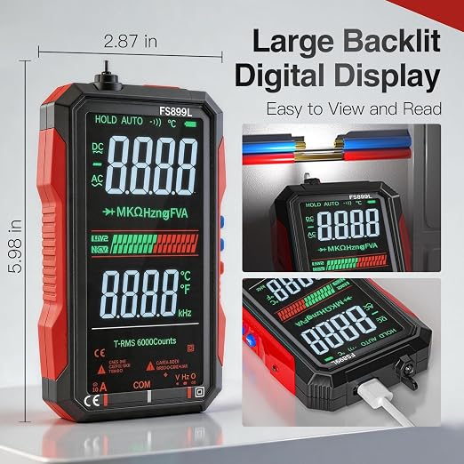 USB Rechargeable Digital Multimeter Smart Automatico True Rms Professional USB Power Multi Testers Continuity Pocket Oscilloscope with Capacitor Voltmeter Megohmmeter Electrical Tools for Electrician