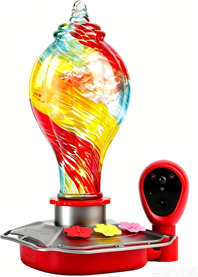2K Solar Powered Hummingbird Feeder with Camera, AI Identify, Water Monitoring, Instant App Alert, Auto Recording, TF Card Included, Leak-Proof Ant & Bee Proof Outdoor Bird Feeder