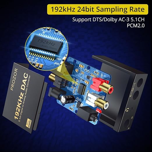 PROZOR 192kHz Digital to Analog Audio Converter - Converts Dolby AC-3 DTS 5.1CH Digital Audio to Stereo Analog Output, Optical to L/R DAC Decoder, DAC Converter SPDIF TOSLINK to Stereo L/R & 3.5mm