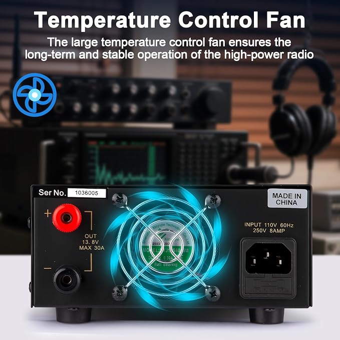 13.8V 30A DC Power Supply for Ham Radio,Regulated Bench Power Supply with Noise Offset,Analog Lab AC to DC Switching Converter,Cigarette Plug Socket,Powering CB VHF UHF HAM Amateur Radio