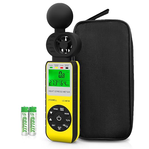 Anemometer & WBGT Heat Stress Meter, Digital Handheld Wind Meter Measures Wind Speed, Wet Bulb Globe Temperature, Humidity, Wind Temp, Outdoor Heat Index Monitor with WBGT Alarm, HVAC Wind Gauge 881W
