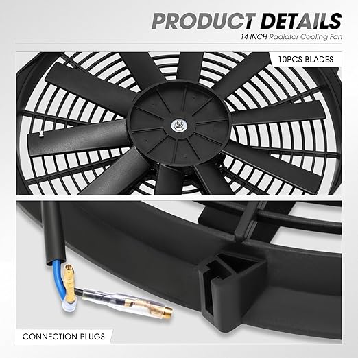 DNA Motoring 14 Inch High Performace Electric Cooling Slim Radiator Fan with Mount Kit, Black, RAF-14+FMK