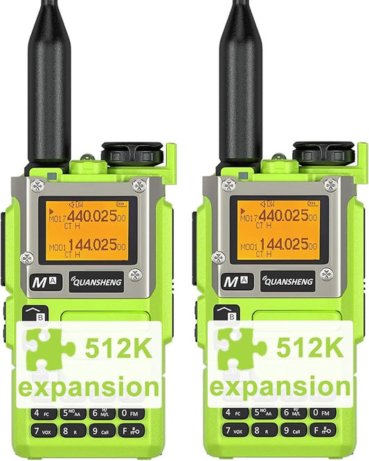 2 Pack QUANSHENG UV-K5(8) Walkie Talkie 512K Expansion Upgrade Long Range UV-K6 Two Way Radio NOAA Weather Forecast AM FM Ham Radio UV-K5 8 USB-C Charging Green