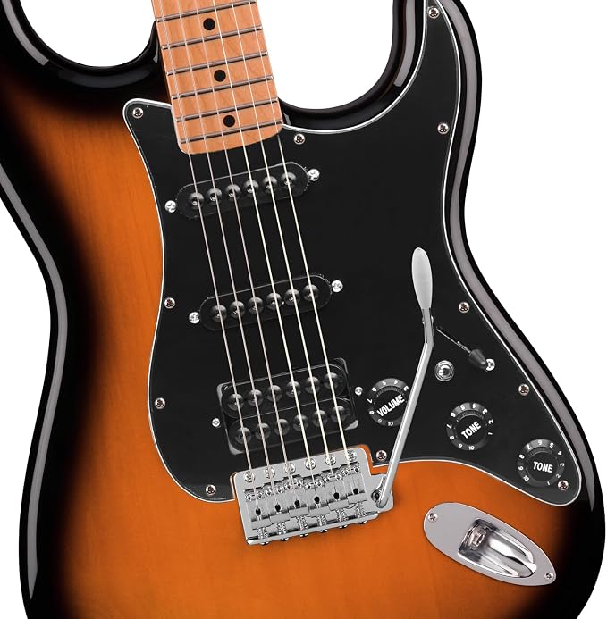 SAPHUE Prewired ST Pickguard Coil Pickups Adjustable Big Screws Loaded Electric Guitar Pickguard for Fender Strandard Straocaster Guitar Parts (SSH,Black)