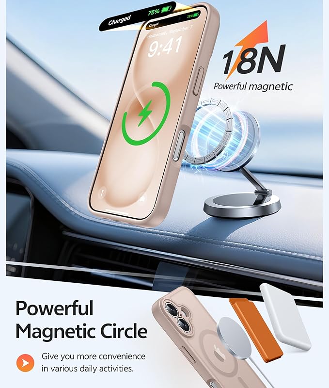 FNTCASE for iPhone 16 Plus Case: [Compatible with Magsafe] Translucent Matte Cases with [Full Camera Protection] [Screen Protector] Military Grade Shockproof Protective Phone Cover - Desert Gold