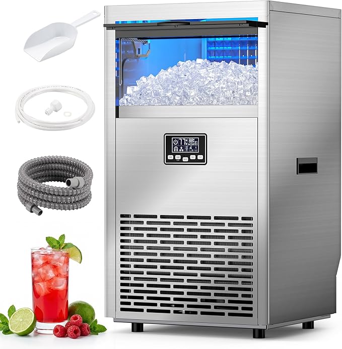 Electactic Commercial Ice Maker Machine,100lbs/24H Stainless Steel Ice Machine,29lbs Storage, Auto Self-Cleaning Freestanding Ice Maker, Ice Machine Freestanding for Bar/Cafe/Restaurant-Brushed Silver