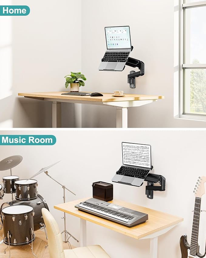 MOUNT PRO Laptop Wall Mount, 2-in-1 Monitor Wall Mount with Vented Tray for 11-17" Notebook/13-32 Computer Screen, Full Motion Adjustable Laptop Holder Stand, Gas Spring Laptop Arm Holds 4.4-22 lbs