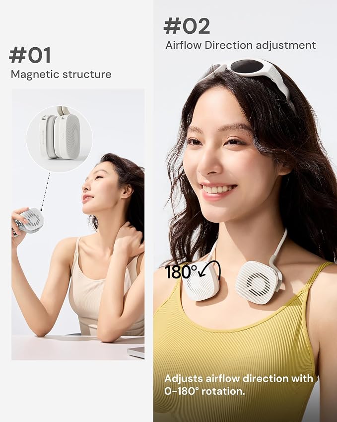 BENEUNDER Portable Neck Fan, 3.9oz Mini Small Personal Fan with Rechargeable Battery, 8000RPM Turbo Cooling, Ultra-Lightweight for Travel, Outdoor, Office & On-the-Go, Hair-Safe Design